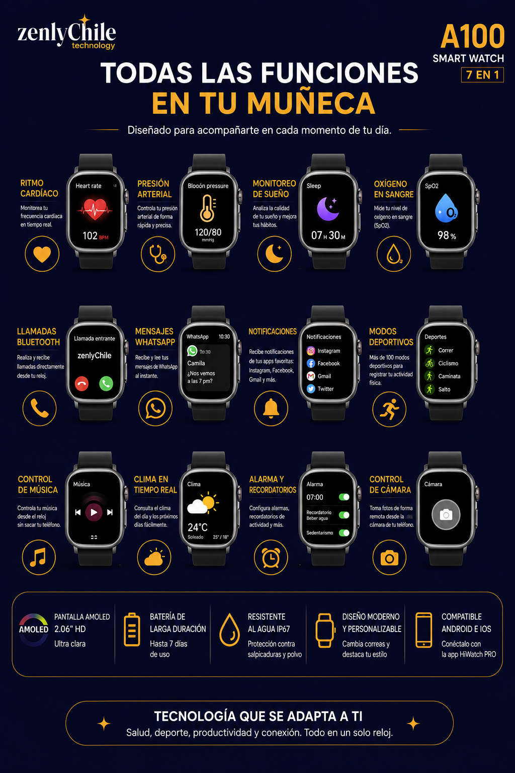 RELOJ INTELIGENTE SMARTWATCH ULTRA 7 EN 1